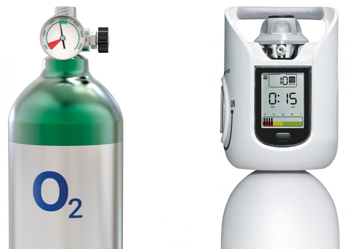 Sauerstoffflasche, Leichtstahl, gefüllt, Sauerstoffflaschen, Sauerstoffversorgung, Atemwegsmanagement, Medizin